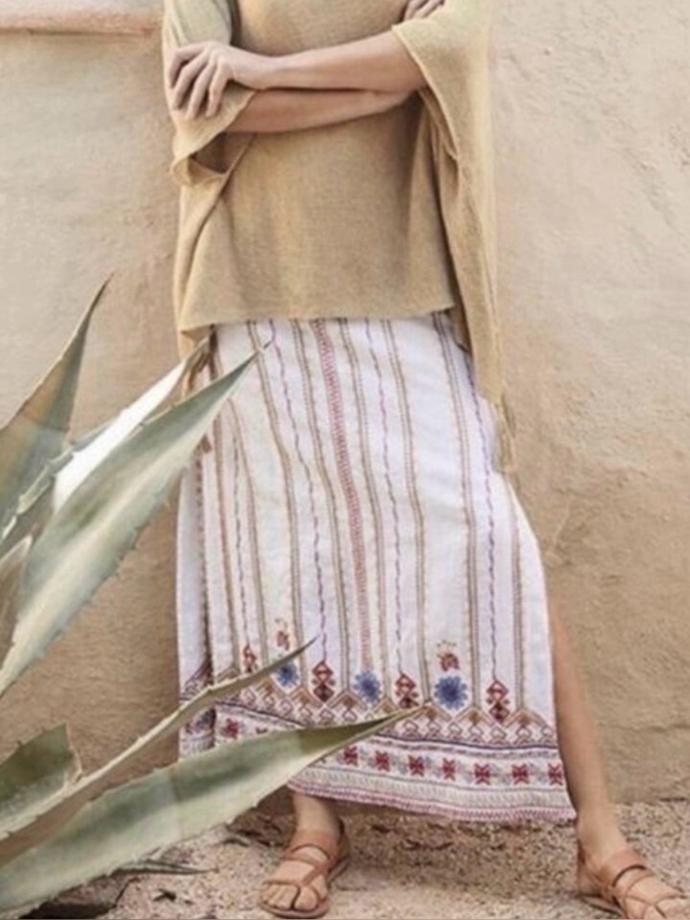 Johnny Was Frédérique Side Slit Linen Maxi Skirt White Embroidered Boho M - Picture 8 of 10